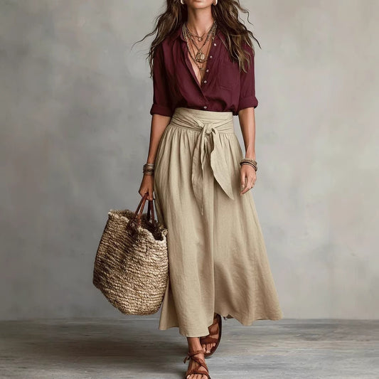 Women's Color-Block Skirt and Shirt Set